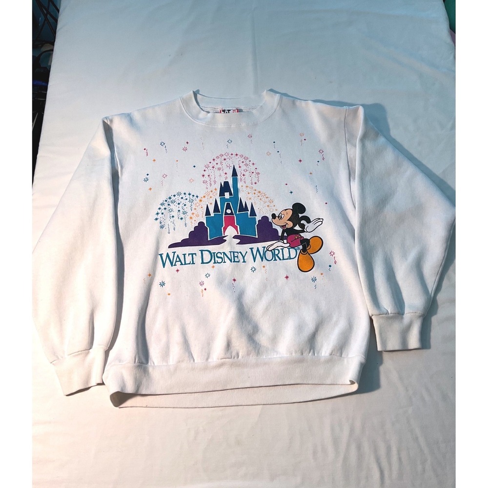 Vintage Walt Disney World Mickey Mouse Castle Sweatshirt White Medium USA Made
